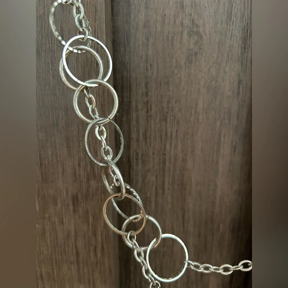 Silver Multi-Ring Layered Necklace Women's Jewelry 2 Strand Chain